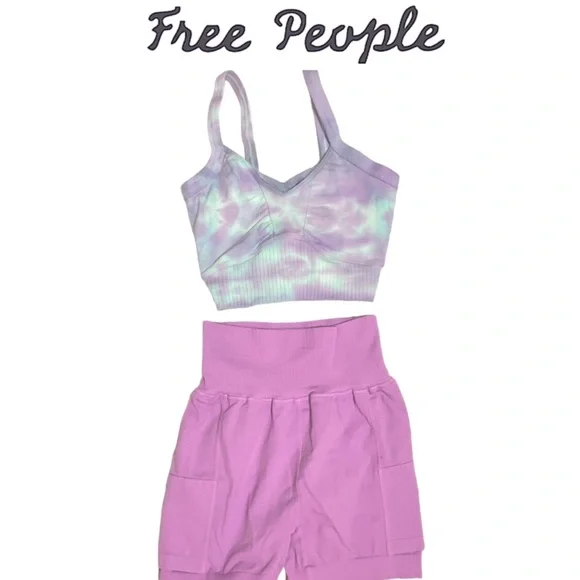 NEW Free People Movement Tie-Dye Scoop Neck Bra & Shorts [Set] - Picture 4 of 4